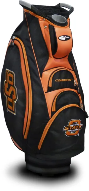 Team Golf NCAA Oklahoma State Cowboys Victory Golf Cart Bag, 10-way Top with Integrated Dual Handle & External Putter Well, Cooler Pocket, Padded Strap, Umbrella Holder & Removable Rain Hood