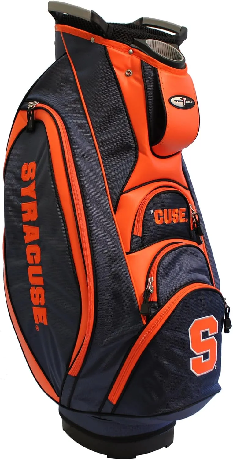 Team Golf NCAA Syracuse Orange Victory Golf Cart Bag, 10-way Top with Integrated Dual Handle & External Putter Well, Cooler Pocket, Padded Strap, Umbrella Holder & Removable Rain Hood