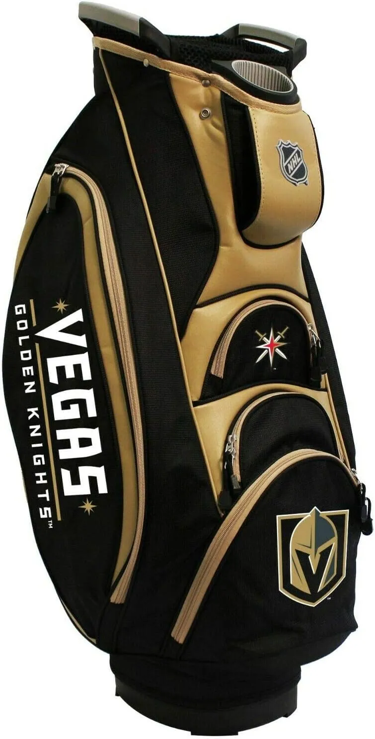 Team Golf NHL Las Vegas Golden Knights Victory Golf Cart Bag, 10-Way Top with Integrated Dual Handle & External Putter Well, Cooler Pocket, Padded Strap, Umbrella Holder & Removable Rain Hood
