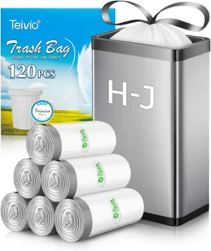 Teivio Code H-J（120Counts）Plastic Drawstring Trash Bags, Compatible with Simple human Code H-J, 8-12Gallon/30-45 Liter, Medium kitchen trash bags, White