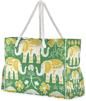 Thai Themed Symmetrical Pattern Sturdy Large Work Tote with side pocketes Weekender Bag for beach&school&work