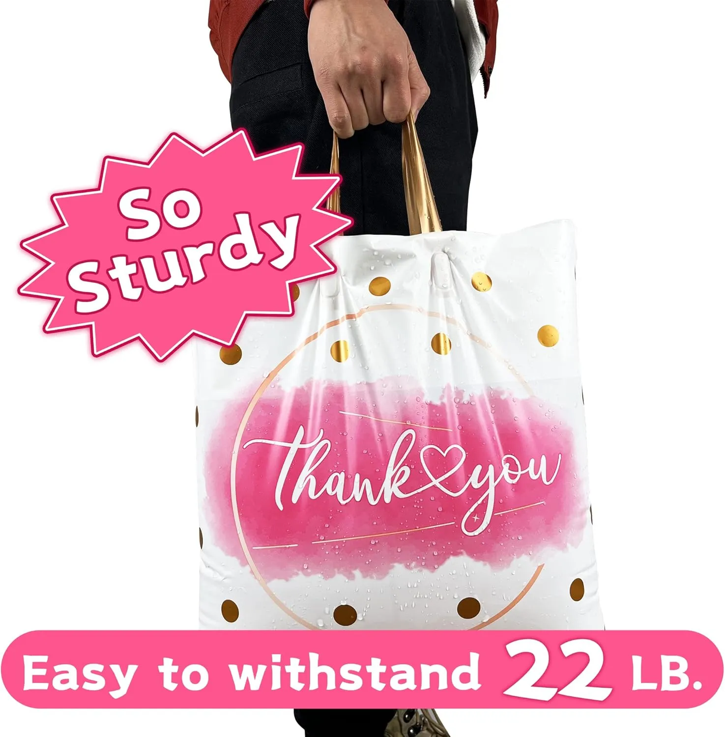 Thank You Bags - 50 Pack Extra Thick Plastic Shopping Bags for Small Business, Boutique, Office, Party (10X12 IN)