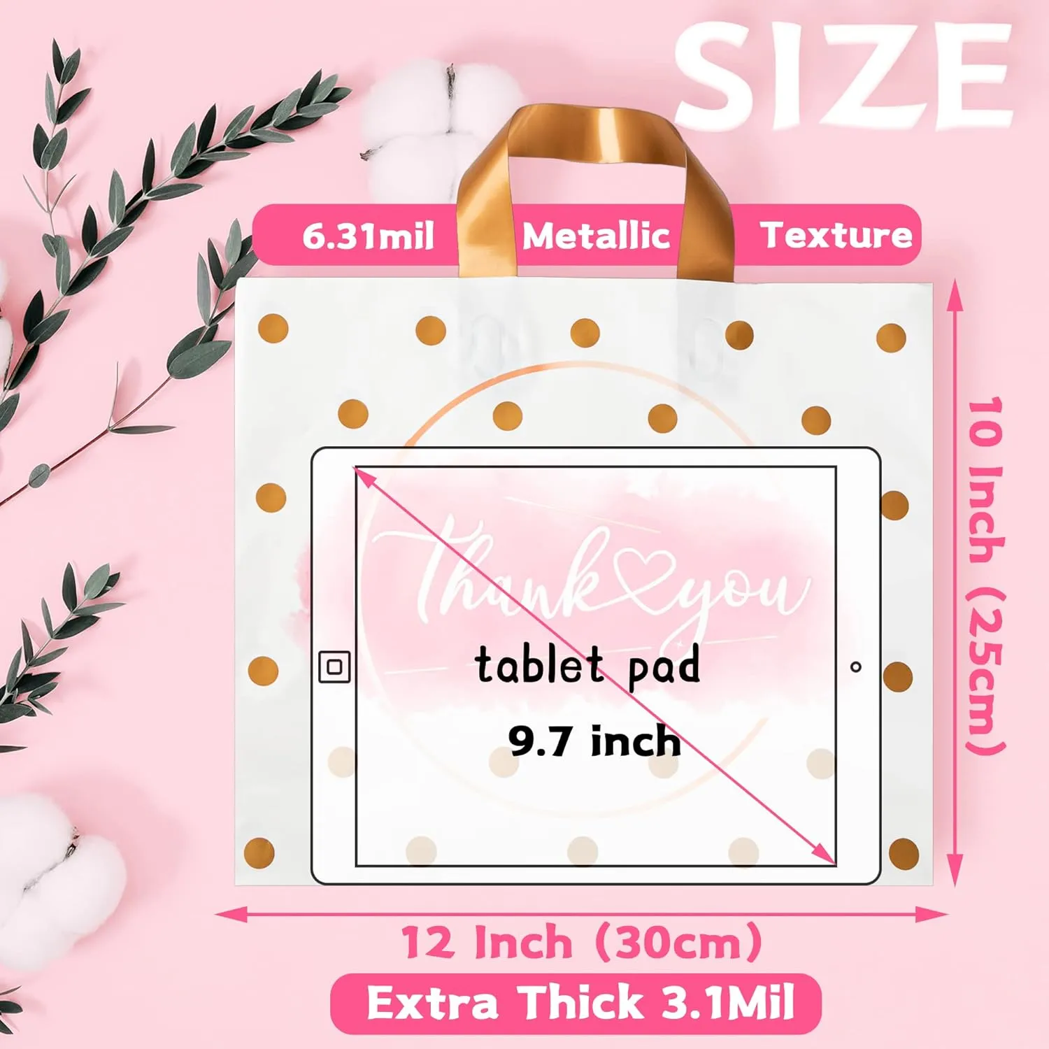 Thank You Bags - 50 Pack Extra Thick Plastic Shopping Bags for Small Business, Boutique, Office, Party (10X12 IN)