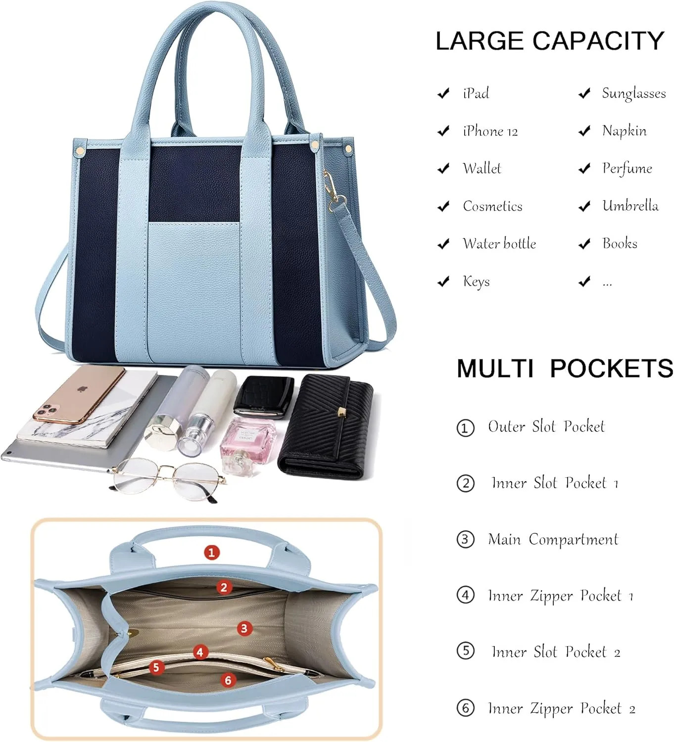The Tote Bag Crossbody Purses for Women Shoulder Bag Handbags PU Leather Top Handle Bags with zipper