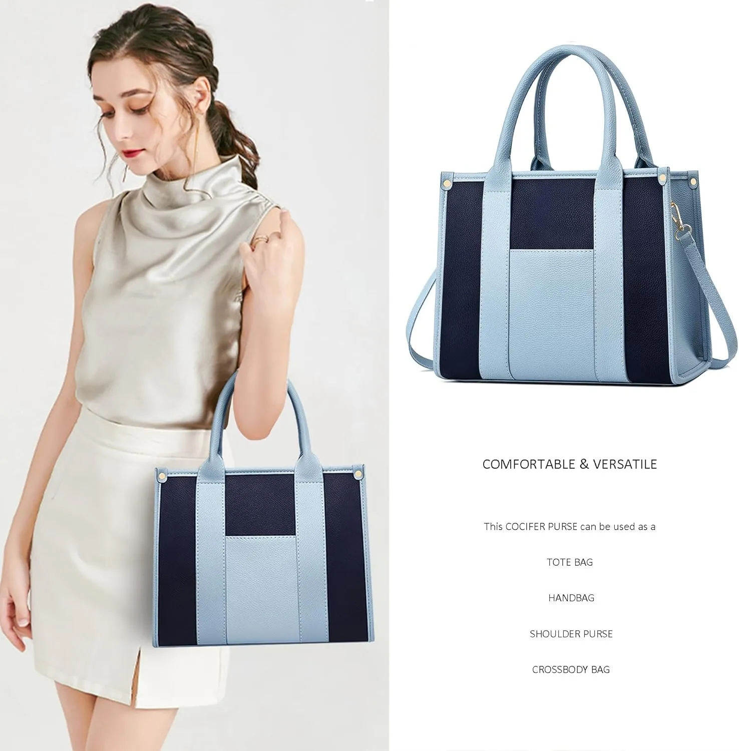 The Tote Bag Crossbody Purses for Women Shoulder Bag Handbags PU Leather Top Handle Bags with zipper