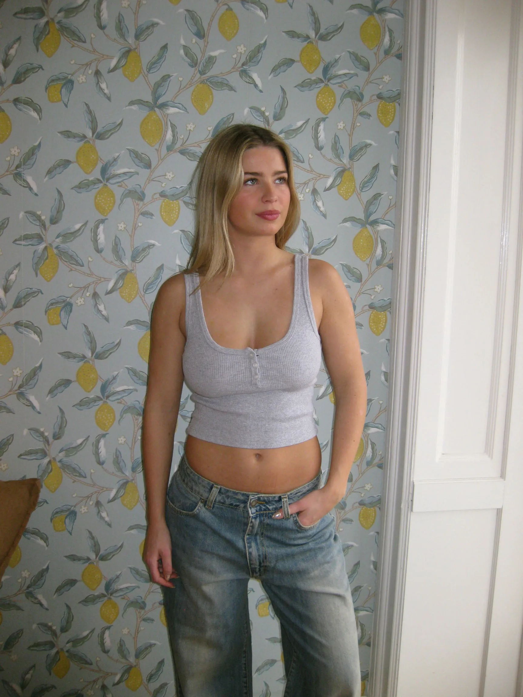 Tilina tank top med knapper - Lysegrå
