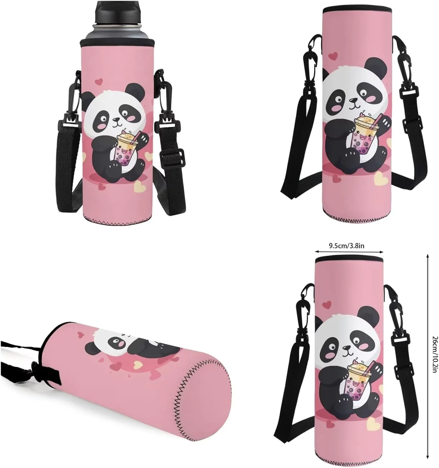 TOADDITDO Panda Bookbag Set for Preschool Girls 4-Piece Backpack Set with Lunch Box Pencil Bag Water Bottle Cover Toddler Cute School Bags Large Capacity Travel Shoulder Bag Daypack Mochila De NiñA