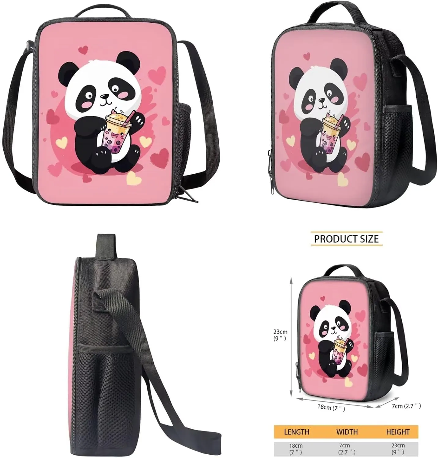TOADDITDO Panda Bookbag Set for Preschool Girls 4-Piece Backpack Set with Lunch Box Pencil Bag Water Bottle Cover Toddler Cute School Bags Large Capacity Travel Shoulder Bag Daypack Mochila De NiñA