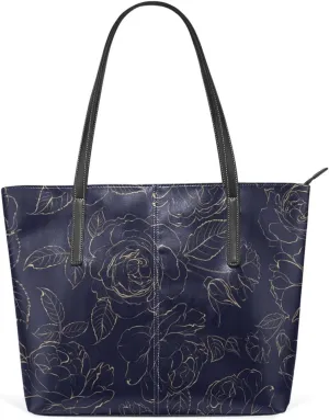 Top Handle Bag for Women Rose Floral Vegan Leather Lady Purse Shoulder Bag Travel Satchel Gym Beach Tote with Zipper Weekender Handbag