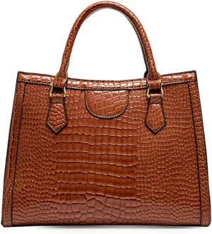 Top-handle Satchel Tote Purse for Women Gloss Patent PU Crocodile Pattern Shoulder Bag Handbag