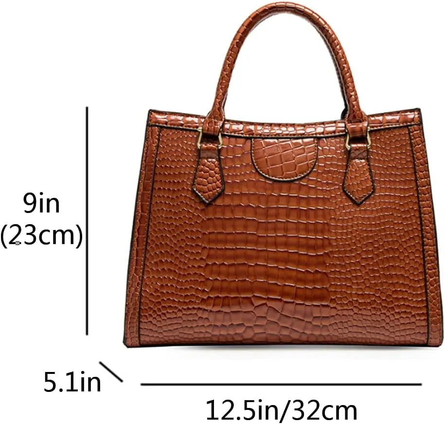 Top-handle Satchel Tote Purse for Women Gloss Patent PU Crocodile Pattern Shoulder Bag Handbag