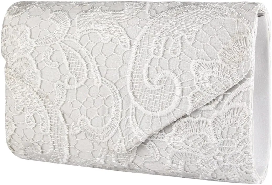 TOPCHANCES Womens Evening Clutch Ladies Floral Lace Envelope Handbags Wedding Bridal Purse Bag (White)