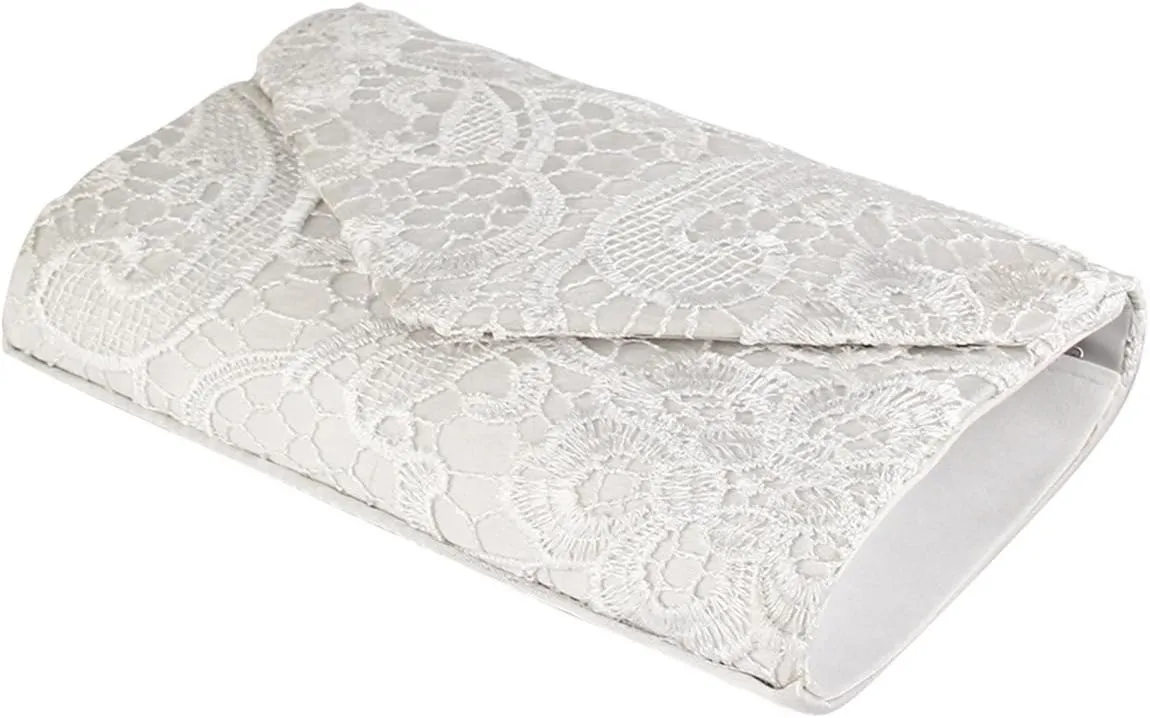 TOPCHANCES Womens Evening Clutch Ladies Floral Lace Envelope Handbags Wedding Bridal Purse Bag (White)