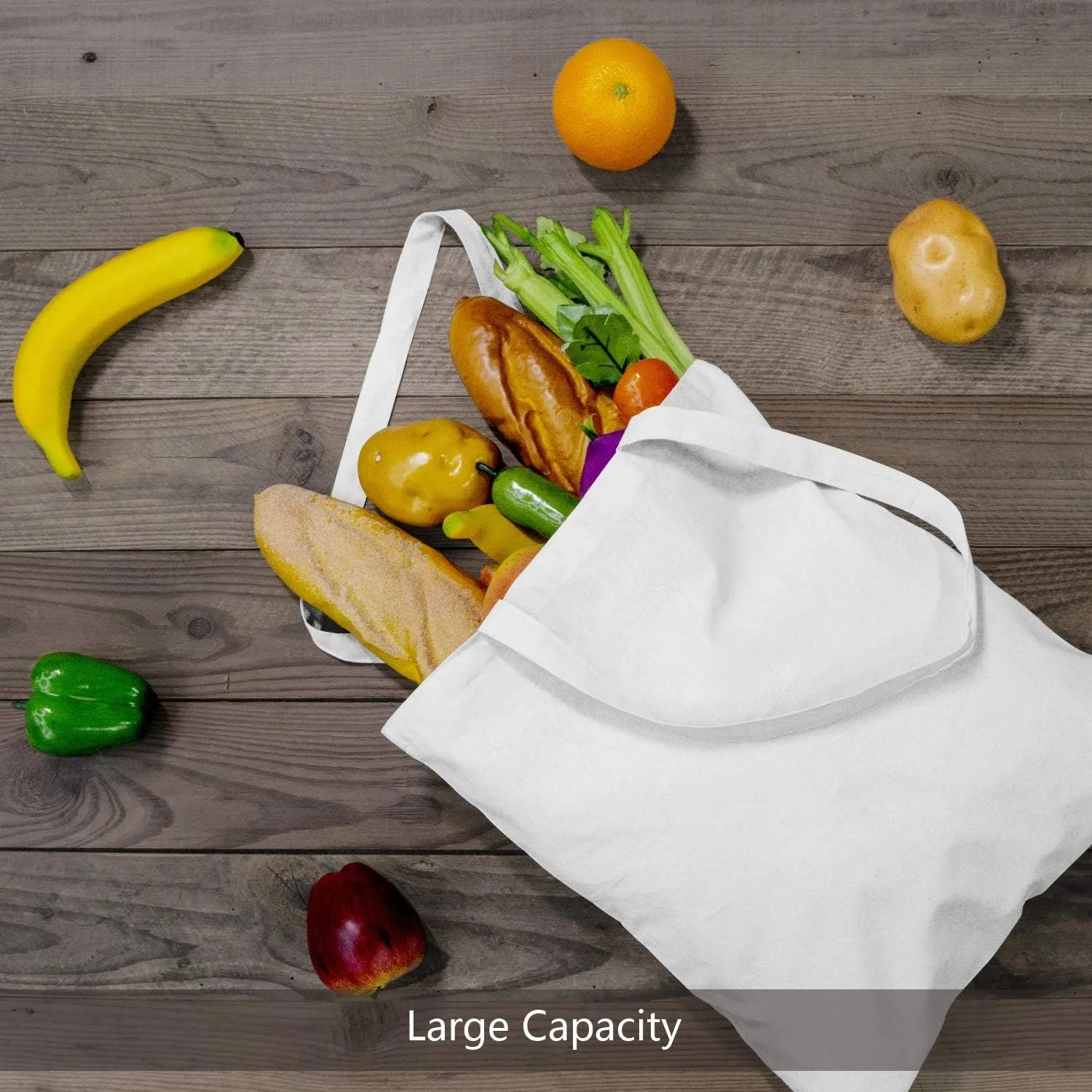TOPDesign 12-Pack Economical 16"x15" White Cotton Tote Bag, Lightweight Medium Reusable Grocery Shopping Cloth Bags, Suitable for DIY, Advertising, Promotion, Gift, Activity