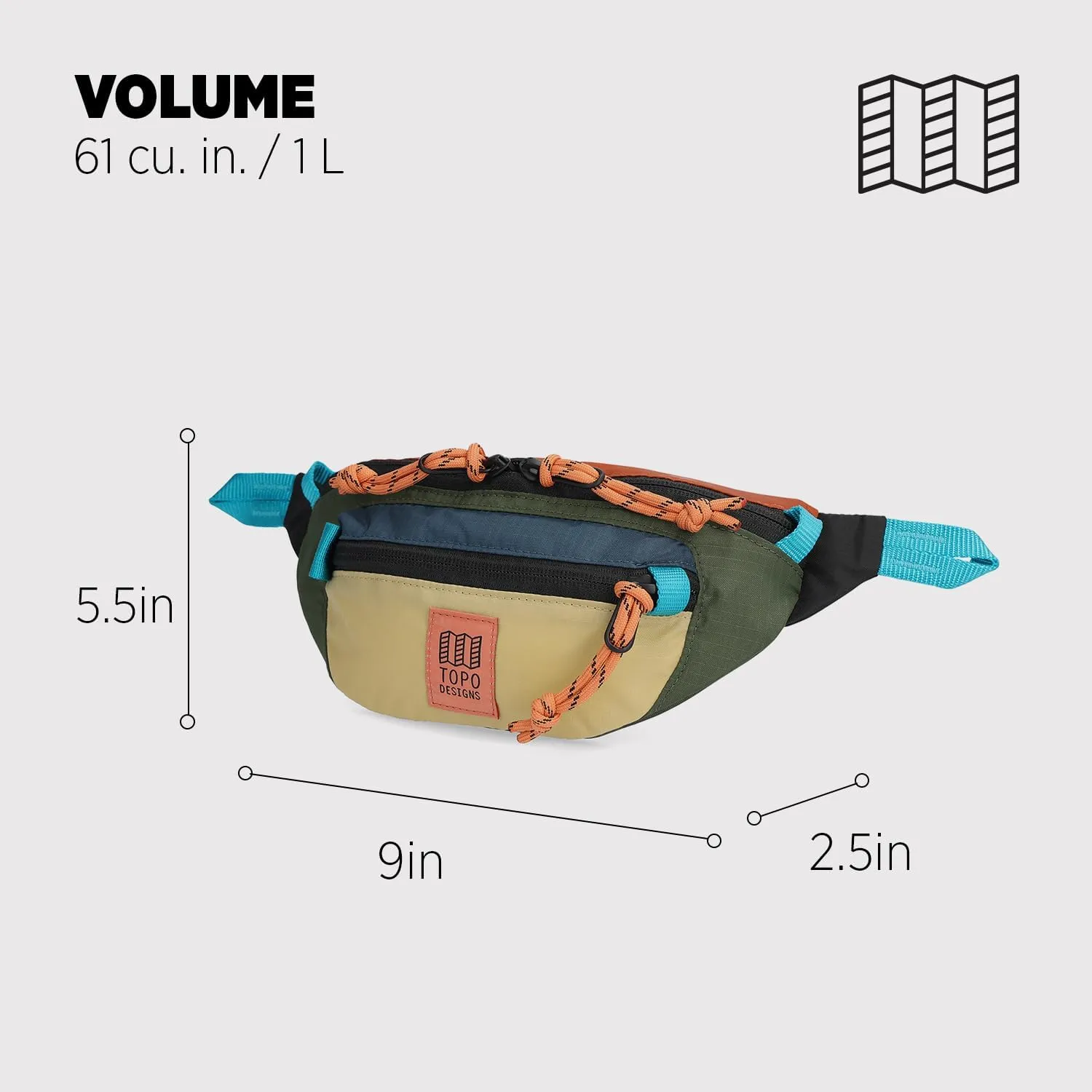Topo Designs Mountain Waist Pack, Hip Bag, 100% Recycled Nylon Construction, 2L capacity, YKK Zips