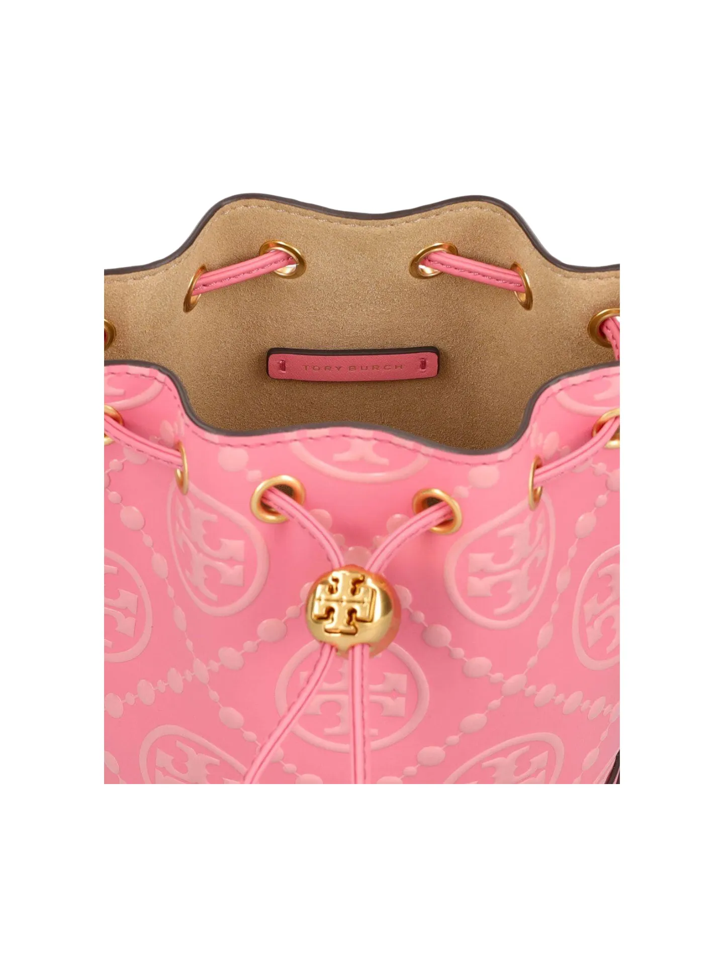 Tory Burch T Monogram Contrast Embossed Mini Bucket Rose Pink Multi