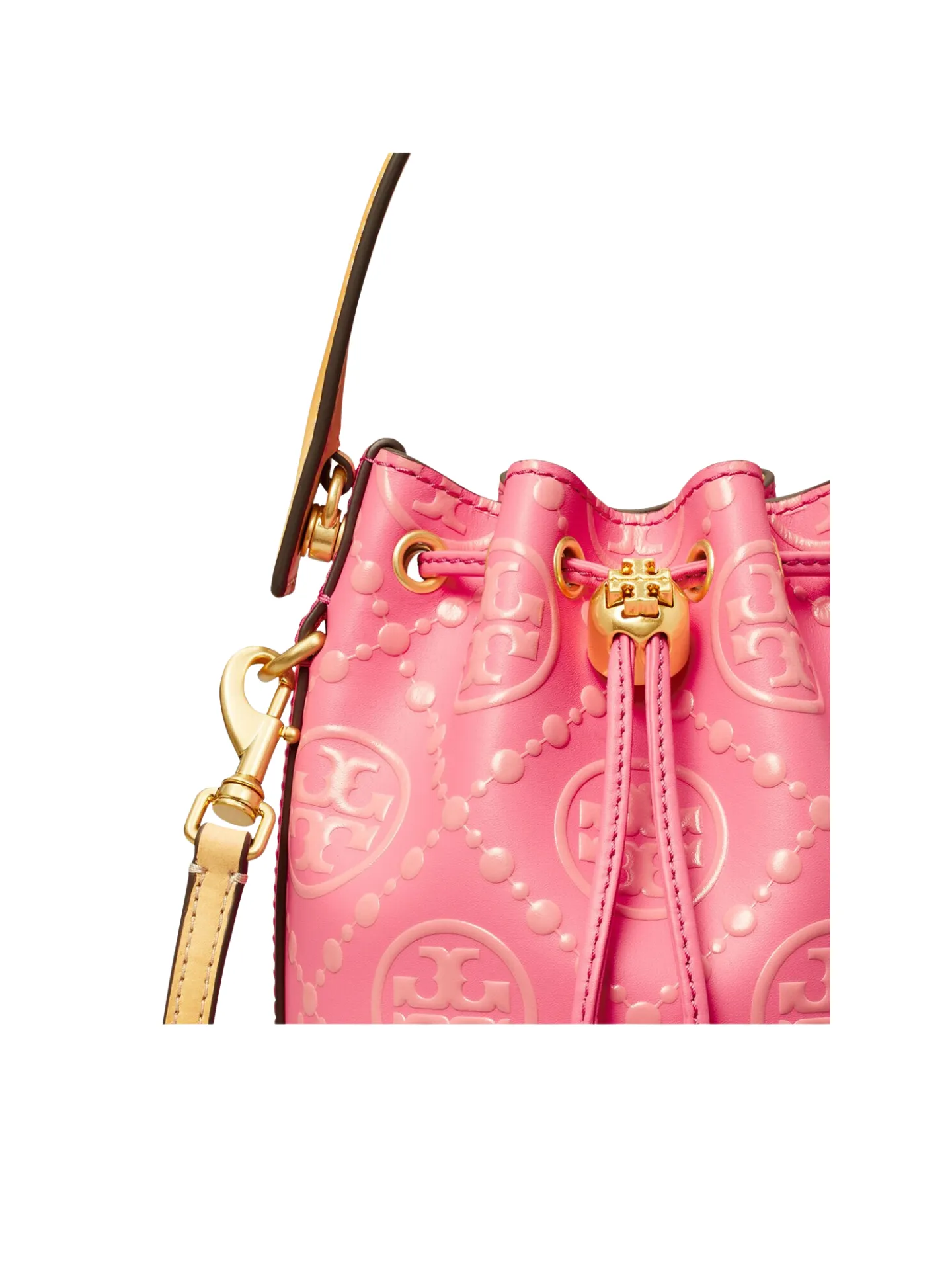 Tory Burch T Monogram Contrast Embossed Mini Bucket Rose Pink Multi