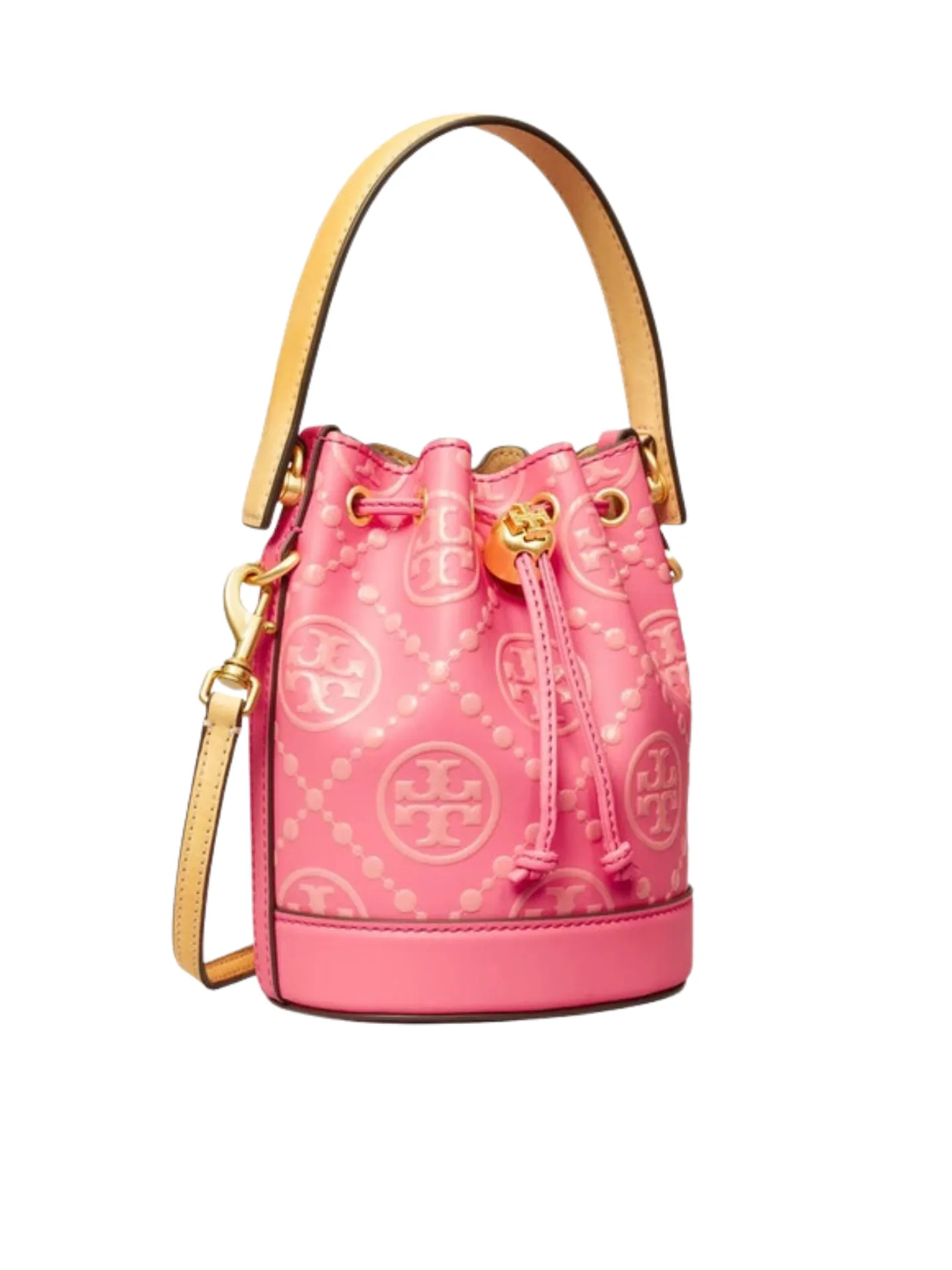 Tory Burch T Monogram Contrast Embossed Mini Bucket Rose Pink Multi