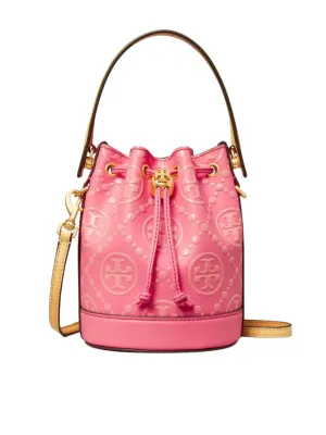 Tory Burch T Monogram Contrast Embossed Mini Bucket Rose Pink Multi