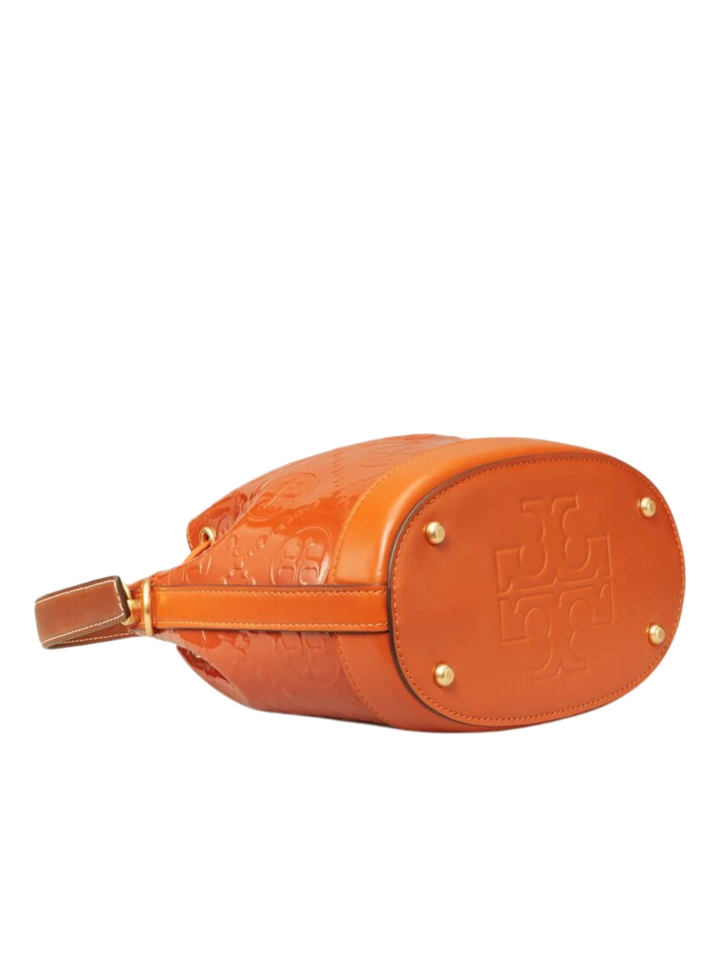 Tory Burch T Monogram Patent Embossed Bucket Bag Spring Spice