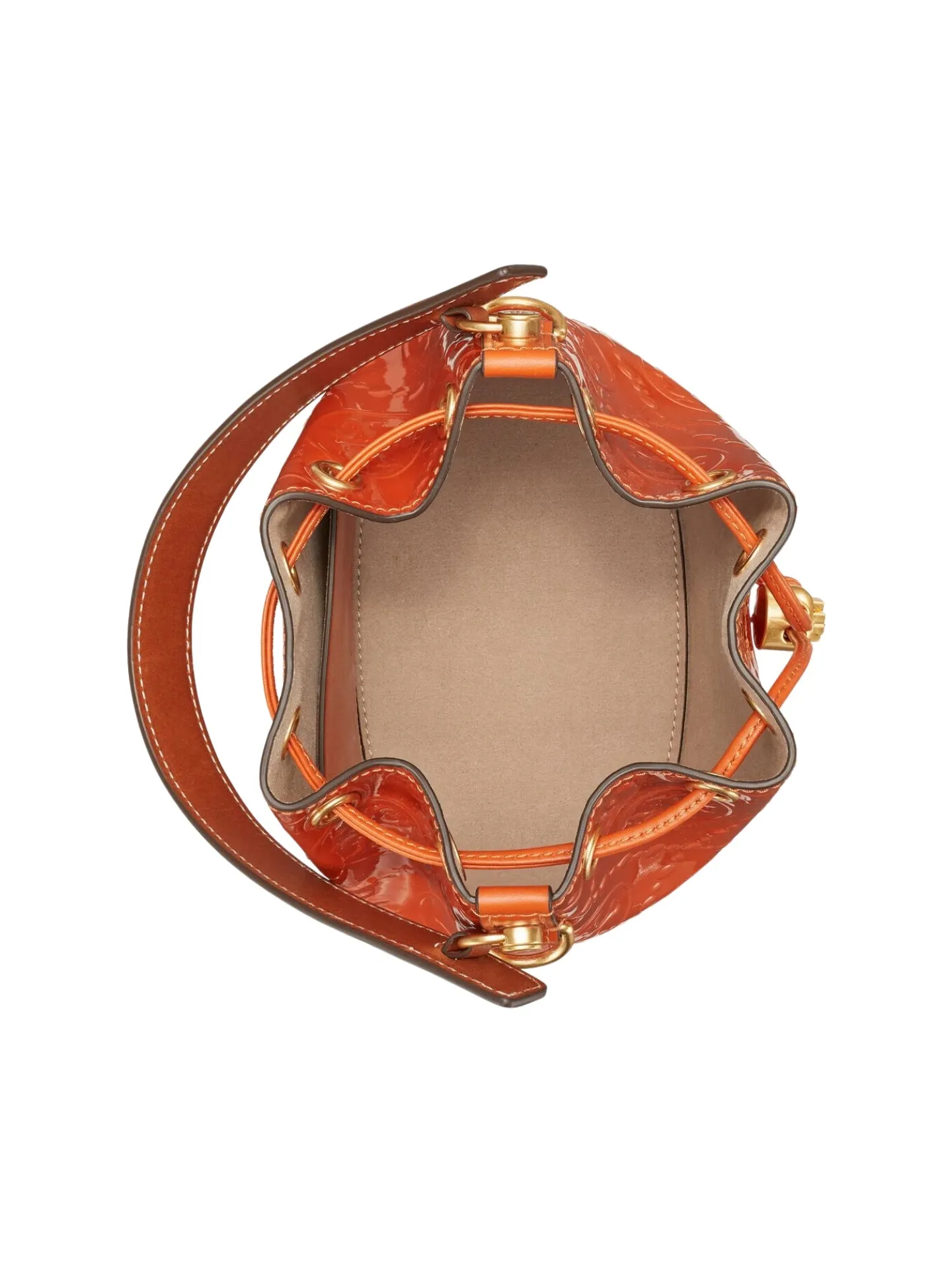 Tory Burch T Monogram Patent Embossed Bucket Bag Spring Spice