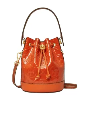 Tory Burch T Monogram Patent Embossed Mini Bucket Bag Spring Spice