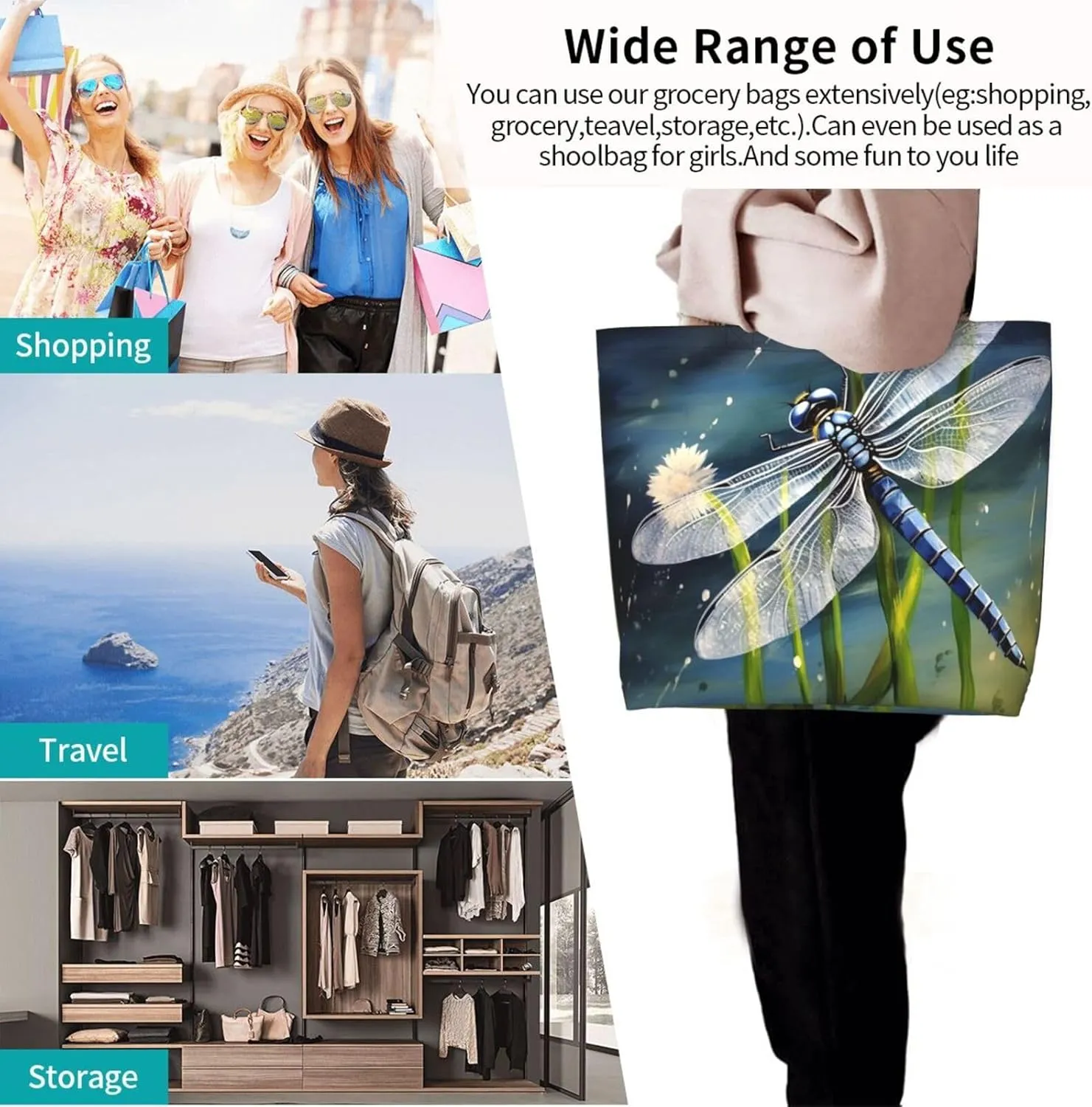 Tote Bag for Women Fairy Tale Castle Grocery Bag Foldable Shopping Bags Reusable Large Tote Bag