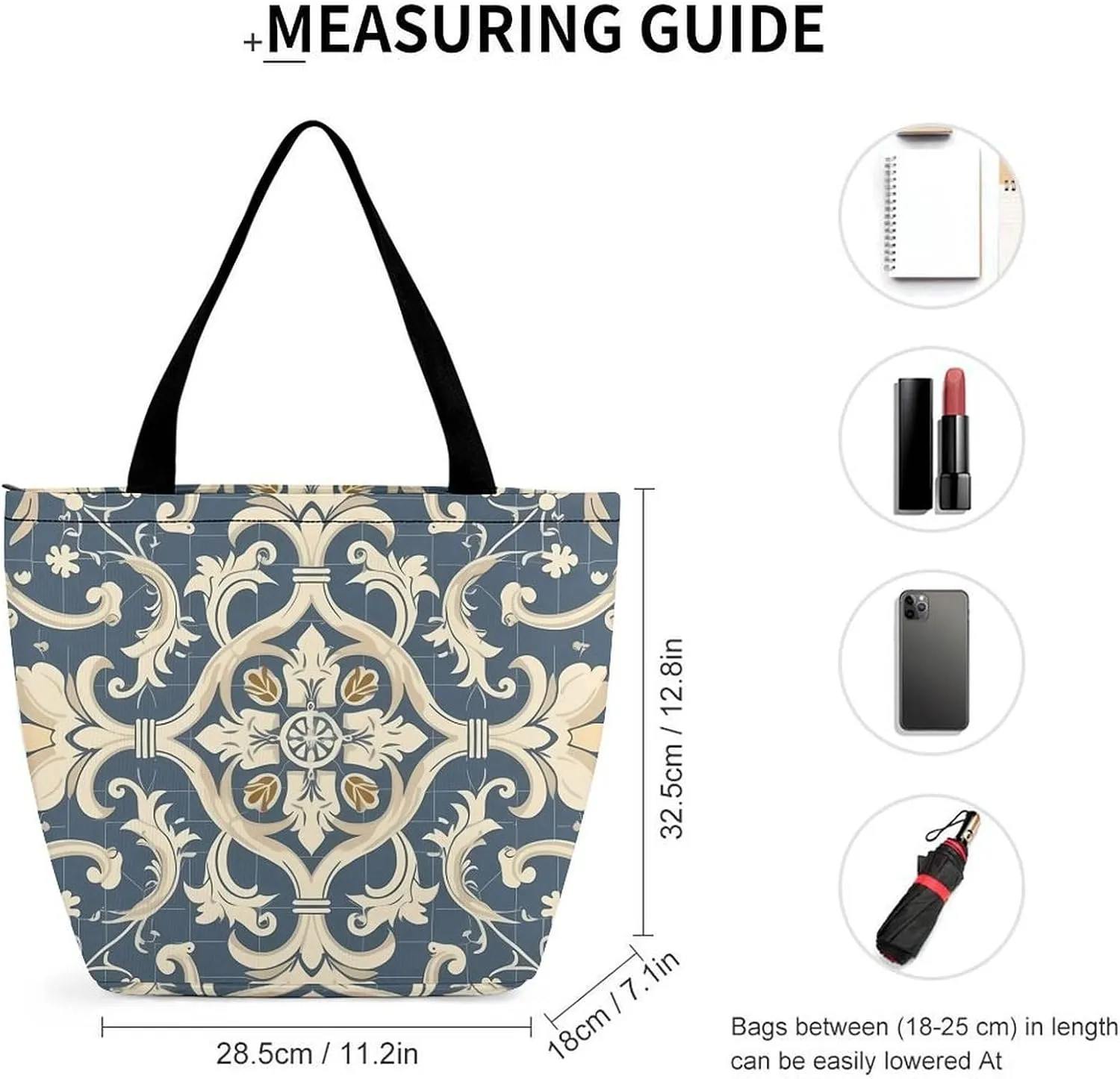 Tote Bag for Women Grocery Bag Blue Pattern Foldable Shopping Bags Reusable Large Tote Bag
