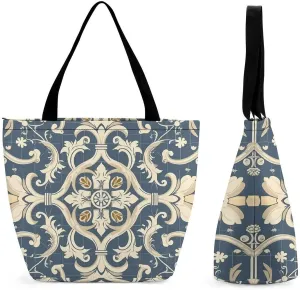 Tote Bag for Women Grocery Bag Blue Pattern Foldable Shopping Bags Reusable Large Tote Bag
