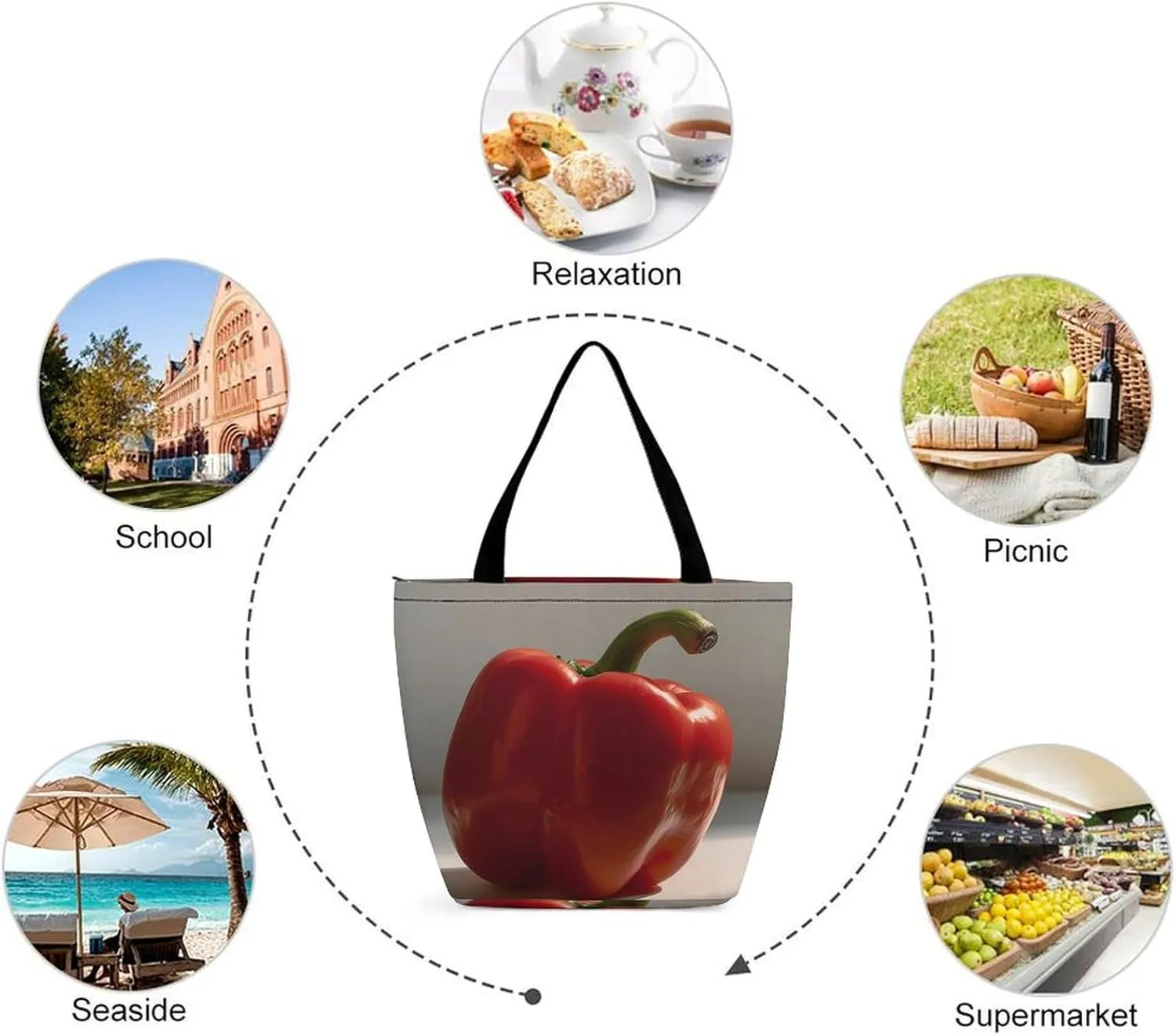 Tote Bag for Women Grocery Bag Flowers Bright Colors Foldable Shopping Bags Reusable Large Tote Bag