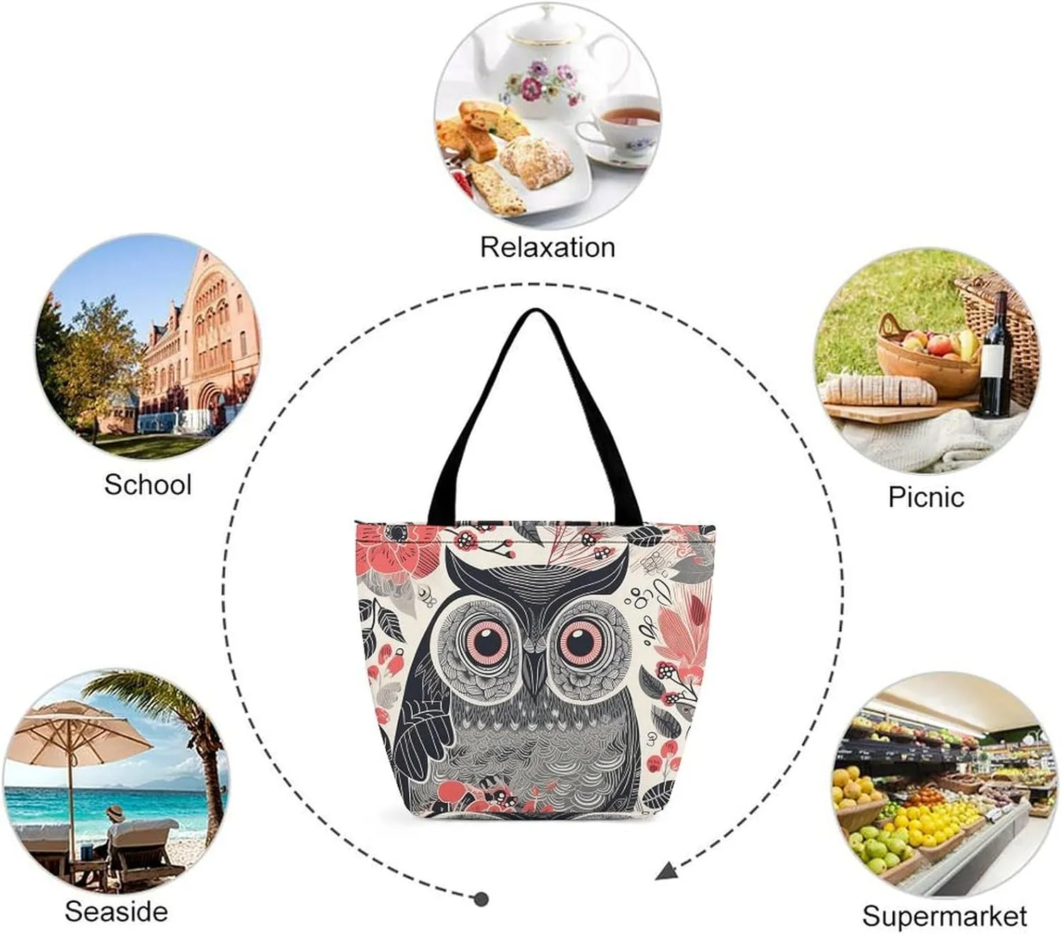 Tote Bag for Women Grocery Bag Hearts Foldable Shopping Bags Reusable Large Tote Bag