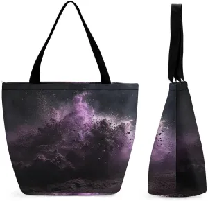 Tote Bag for Women Grocery Bag Purple Flower Foldable Shopping Bags Reusable Large Tote Bag