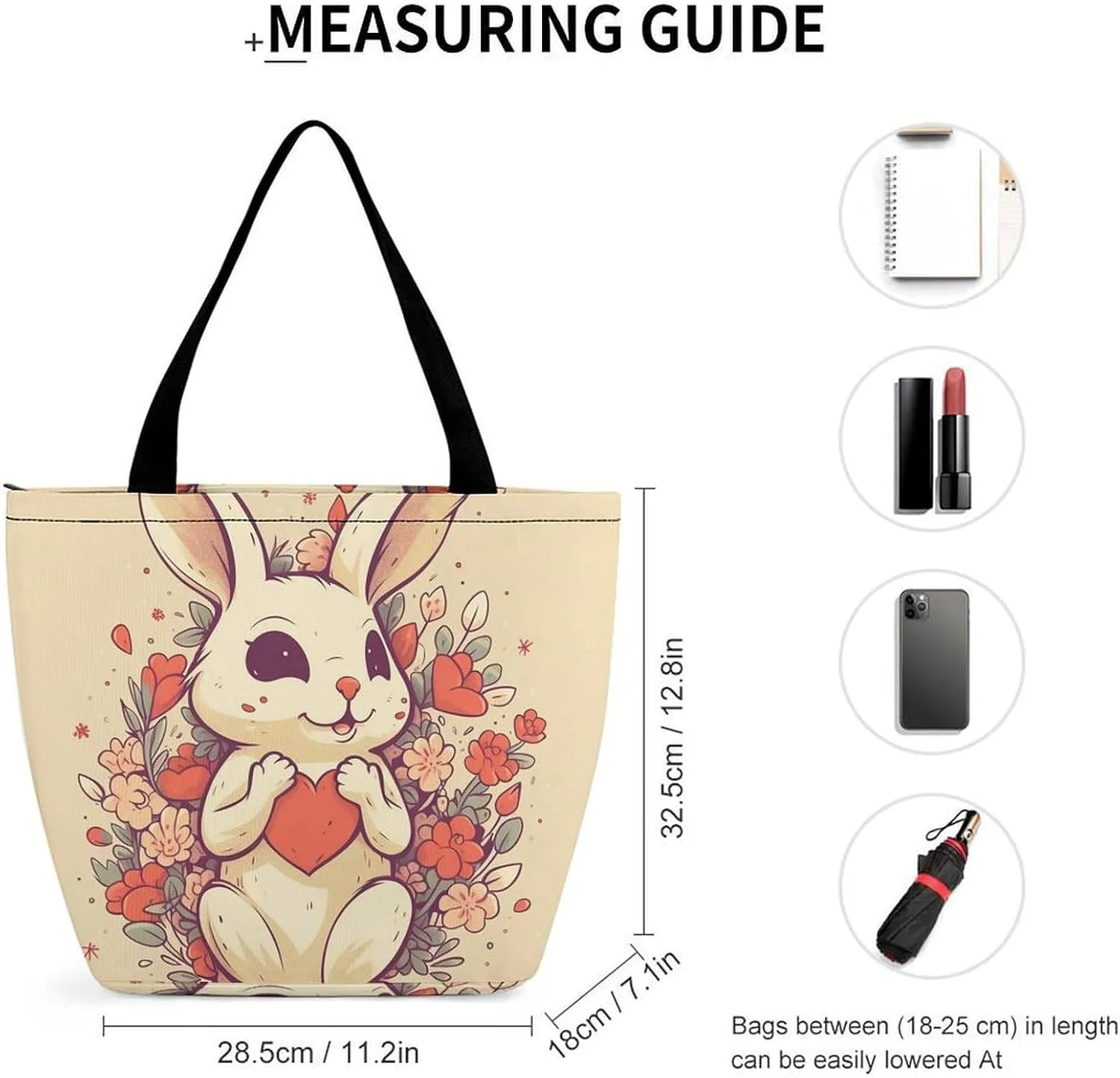 Tote Bag for Women Grocery Bag Rabbit Holding Heart Foldable Shopping Bags Reusable Large Tote Bag