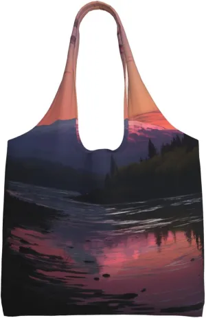 Tote Bag for Women Reusable Grocery Bag Canvas Shopping Bag Tiger Colorful Sunset Handbag Foldable Shoulder Bag