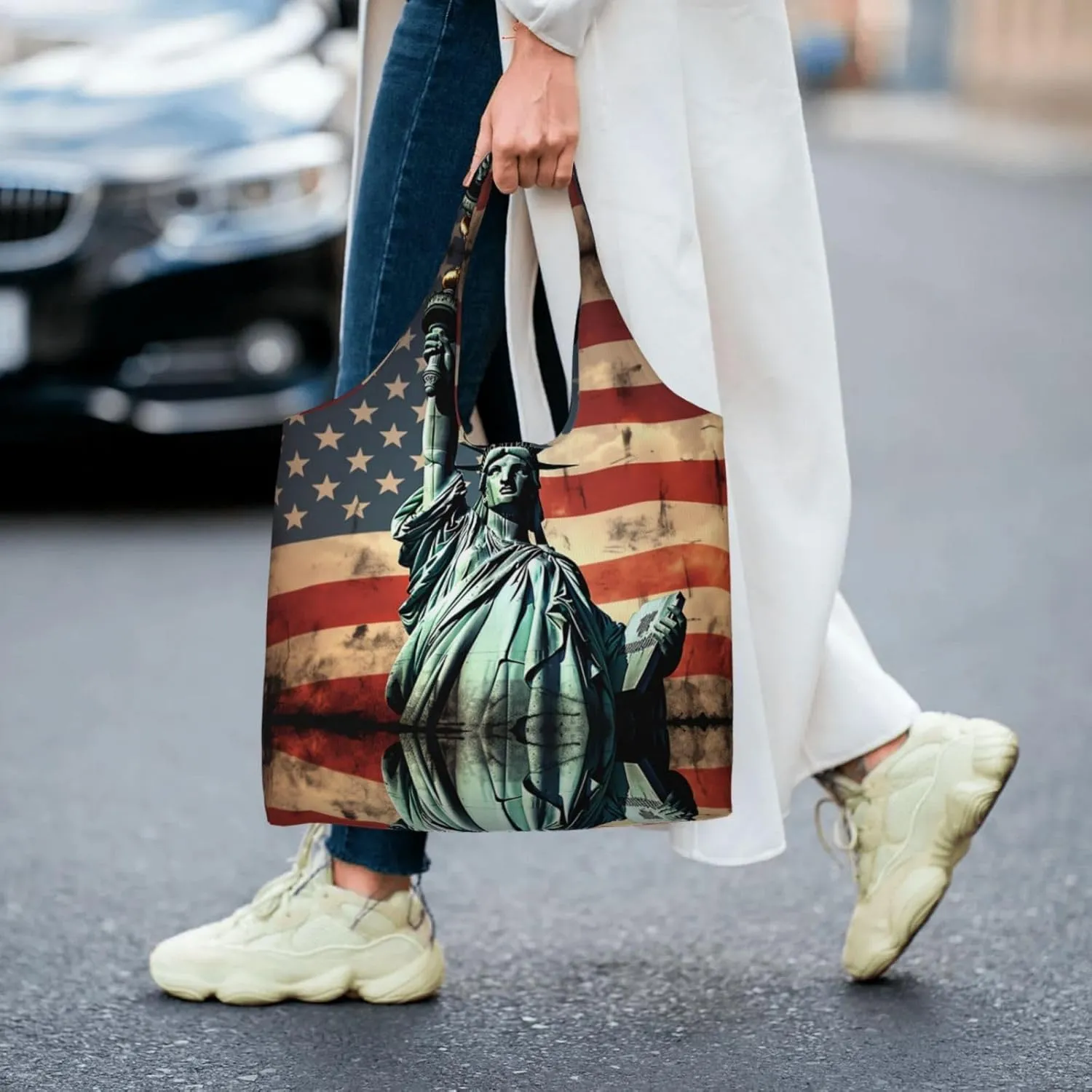 Tote Bag for Women Reusable Grocery Bag Canvas Shopping Bag Tiger Colorful Sunset Handbag Foldable Shoulder Bag