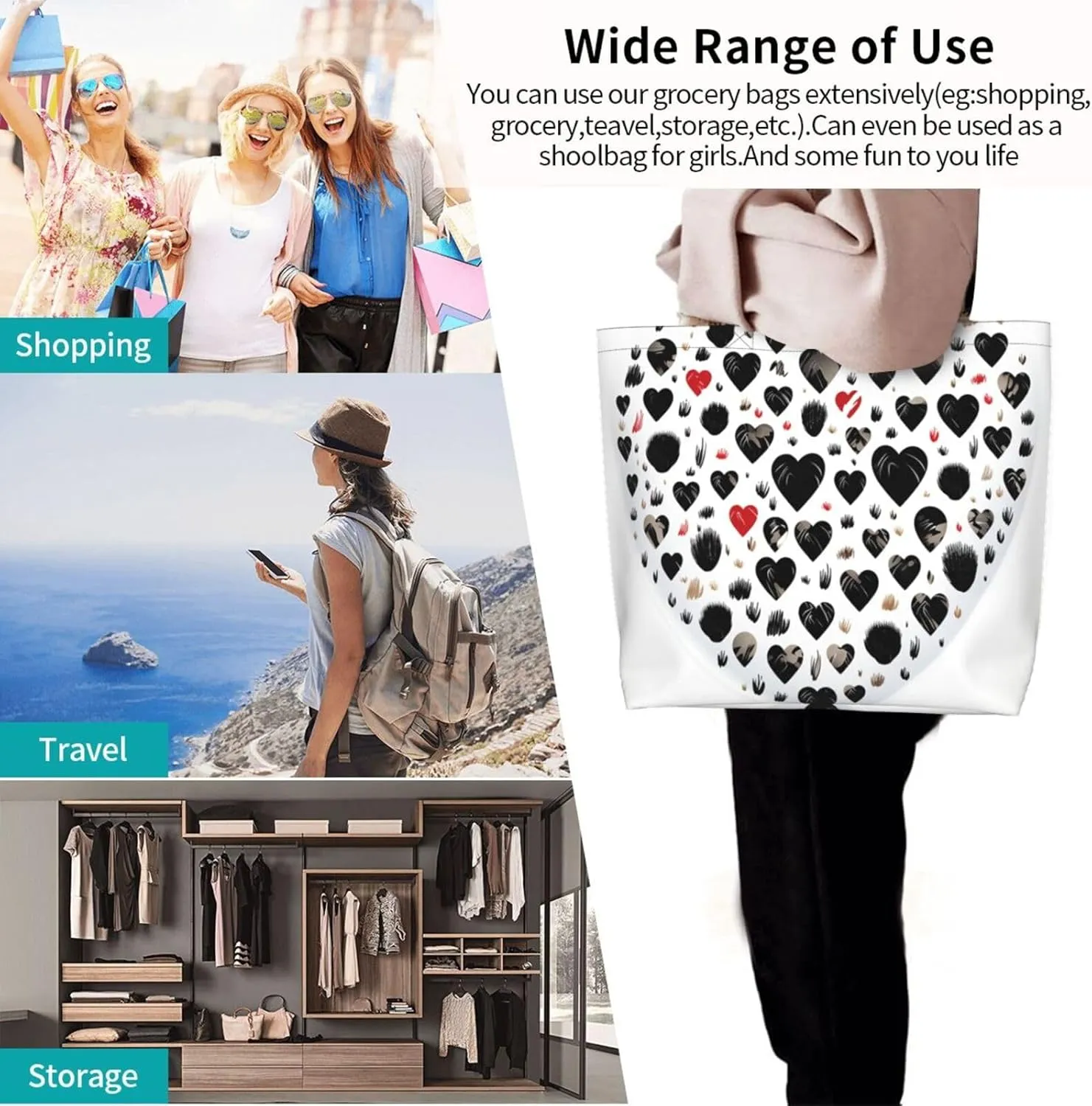 Tote Bag for Women Reusable Grocery Bag Shopping Bag Cats and Dogs Tote Bags Handbag Foldable Shoulder Bag