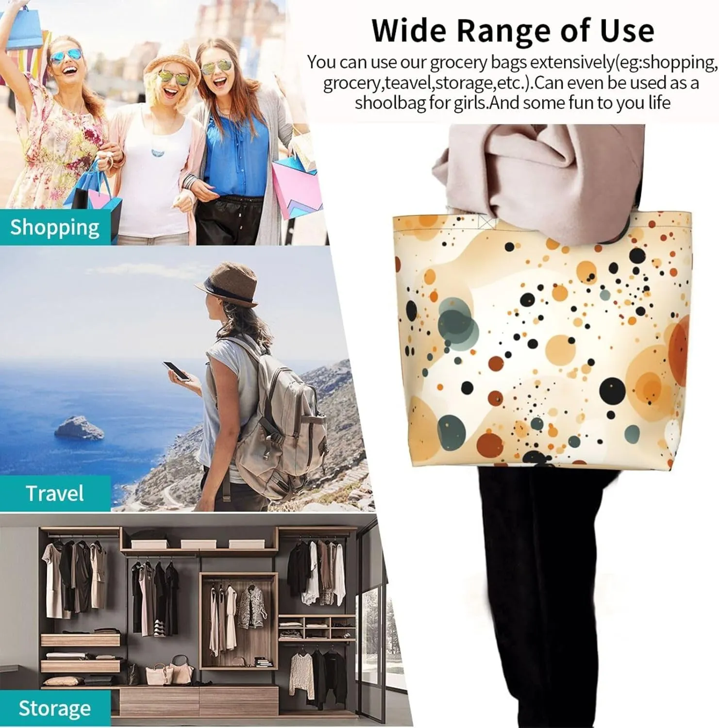 Tote Bag for Women Reusable Grocery Bag Shopping Bag Dachshund Pattern Tote Bags Handbag Foldable Shoulder Bag