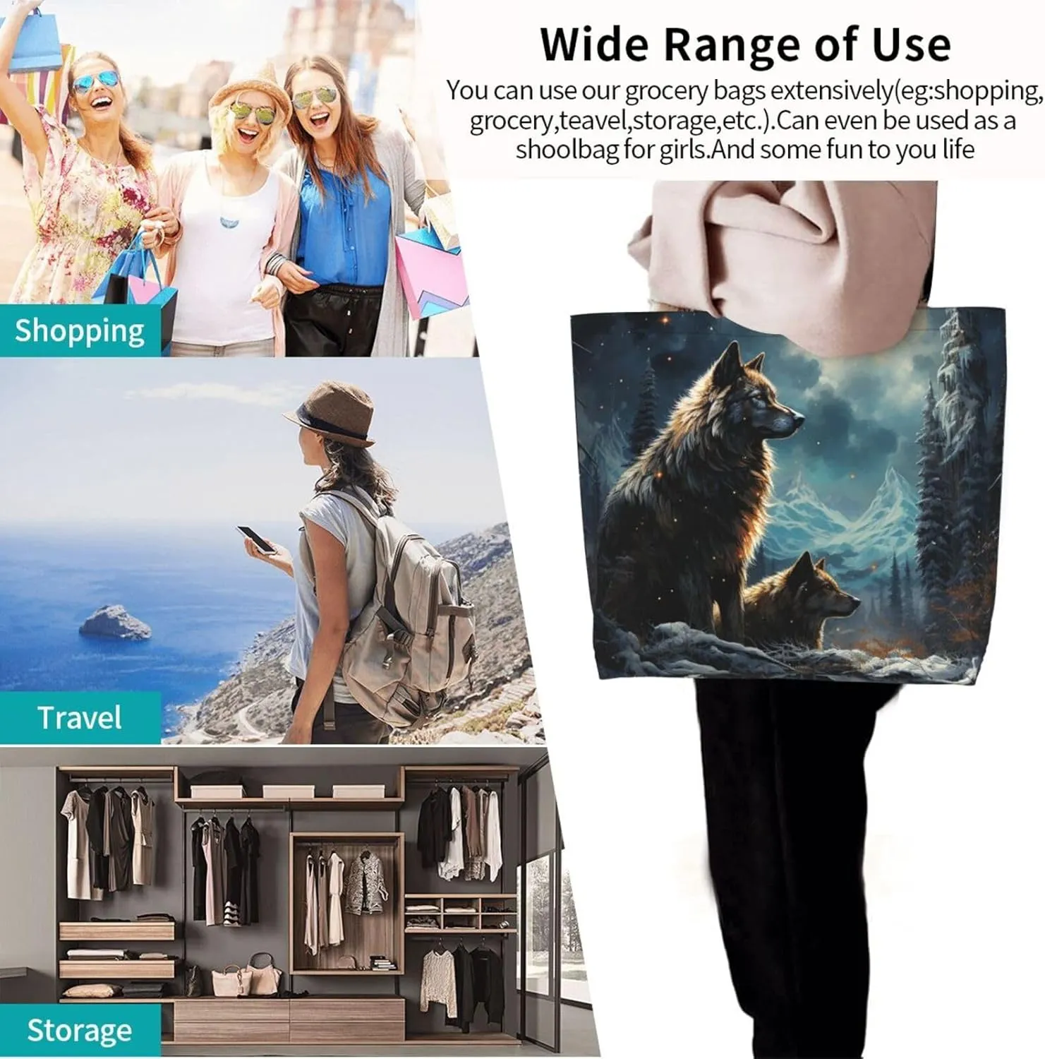 Tote Bag for Women Reusable Grocery Bag Shopping Bag Waves Tote Bags Handbag Foldable Shoulder Bag