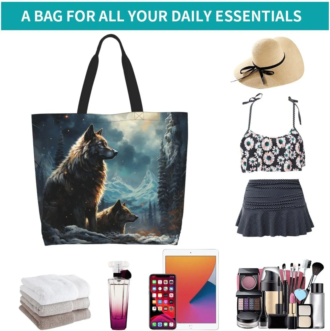 Tote Bag for Women Reusable Grocery Bag Shopping Bag Waves Tote Bags Handbag Foldable Shoulder Bag