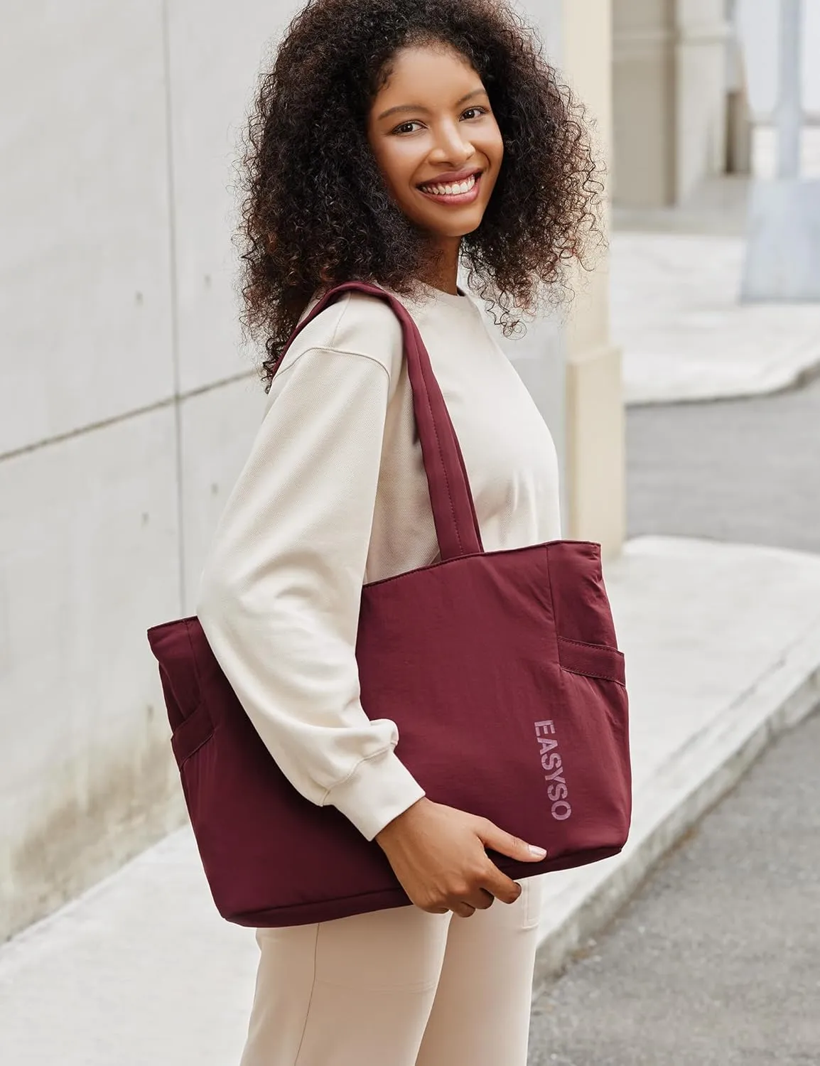 Tote Bag for Women,Puffer Travel Tote Bags with Zipper, Quilted Handbag with Compartments for Travel Work Sport,Wine Red