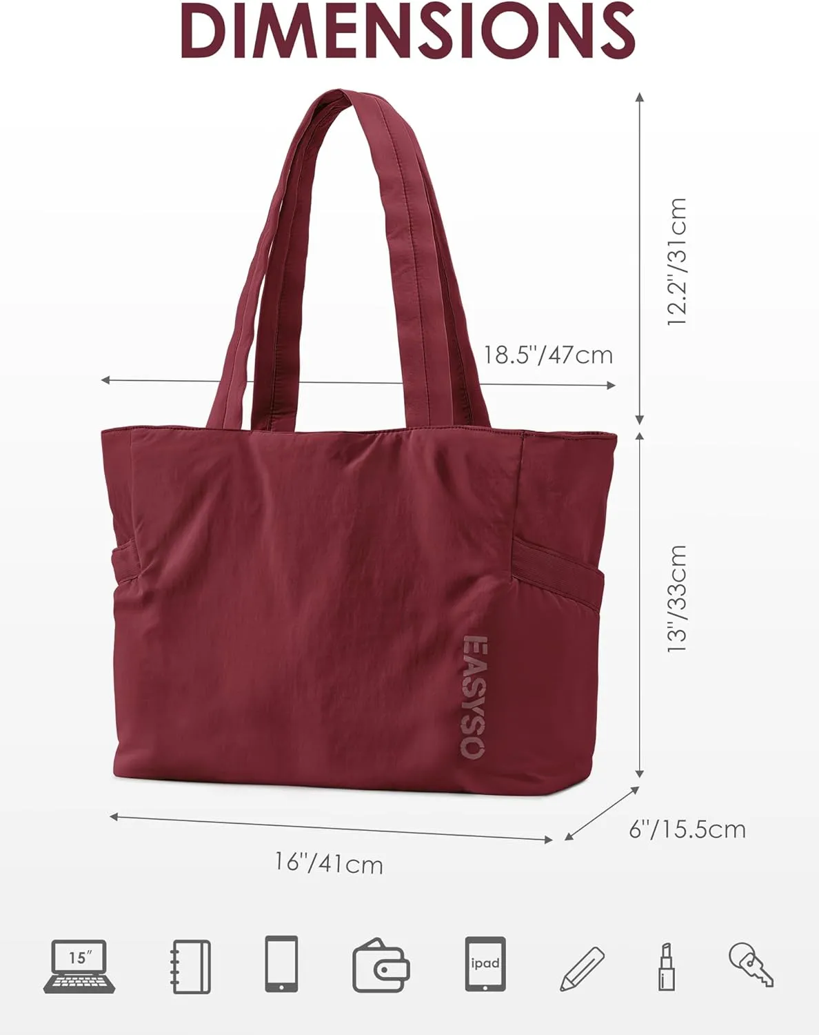 Tote Bag for Women,Puffer Travel Tote Bags with Zipper, Quilted Handbag with Compartments for Travel Work Sport,Wine Red