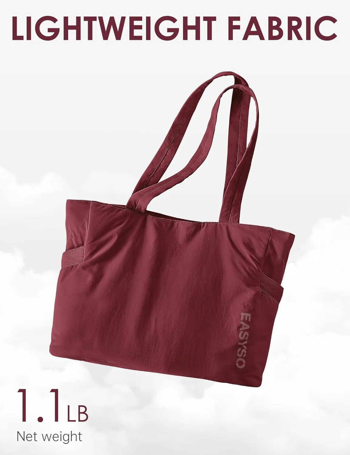 Tote Bag for Women,Puffer Travel Tote Bags with Zipper, Quilted Handbag with Compartments for Travel Work Sport,Wine Red