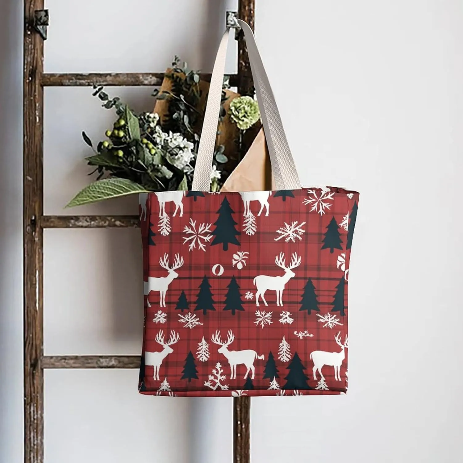Tote Bag Laptop Handbag Christmas Deer Grocery Bag Canvas Shoulder Bag Crossbody Bag for Travel