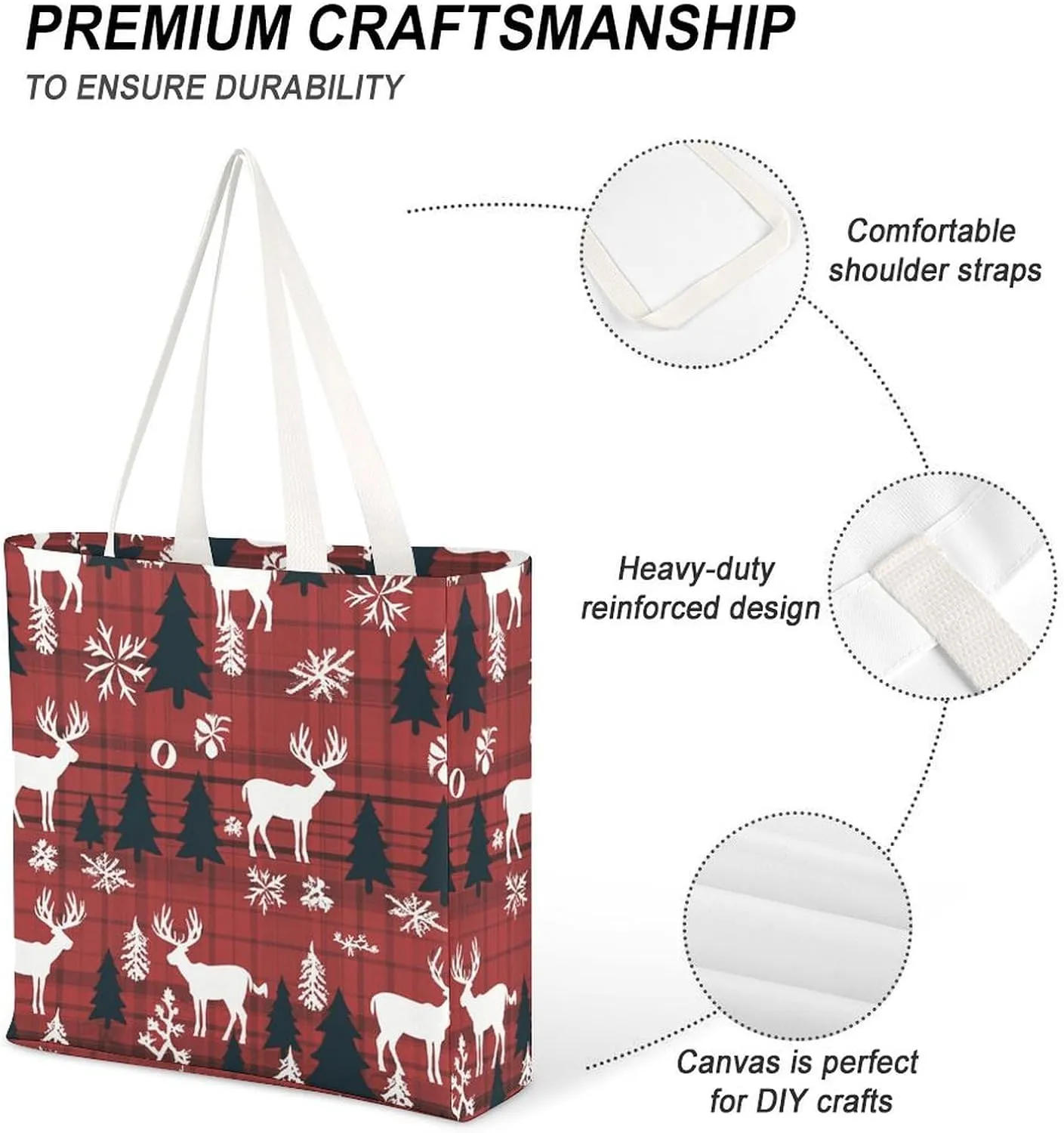 Tote Bag Laptop Handbag Christmas Deer Grocery Bag Canvas Shoulder Bag Crossbody Bag for Travel