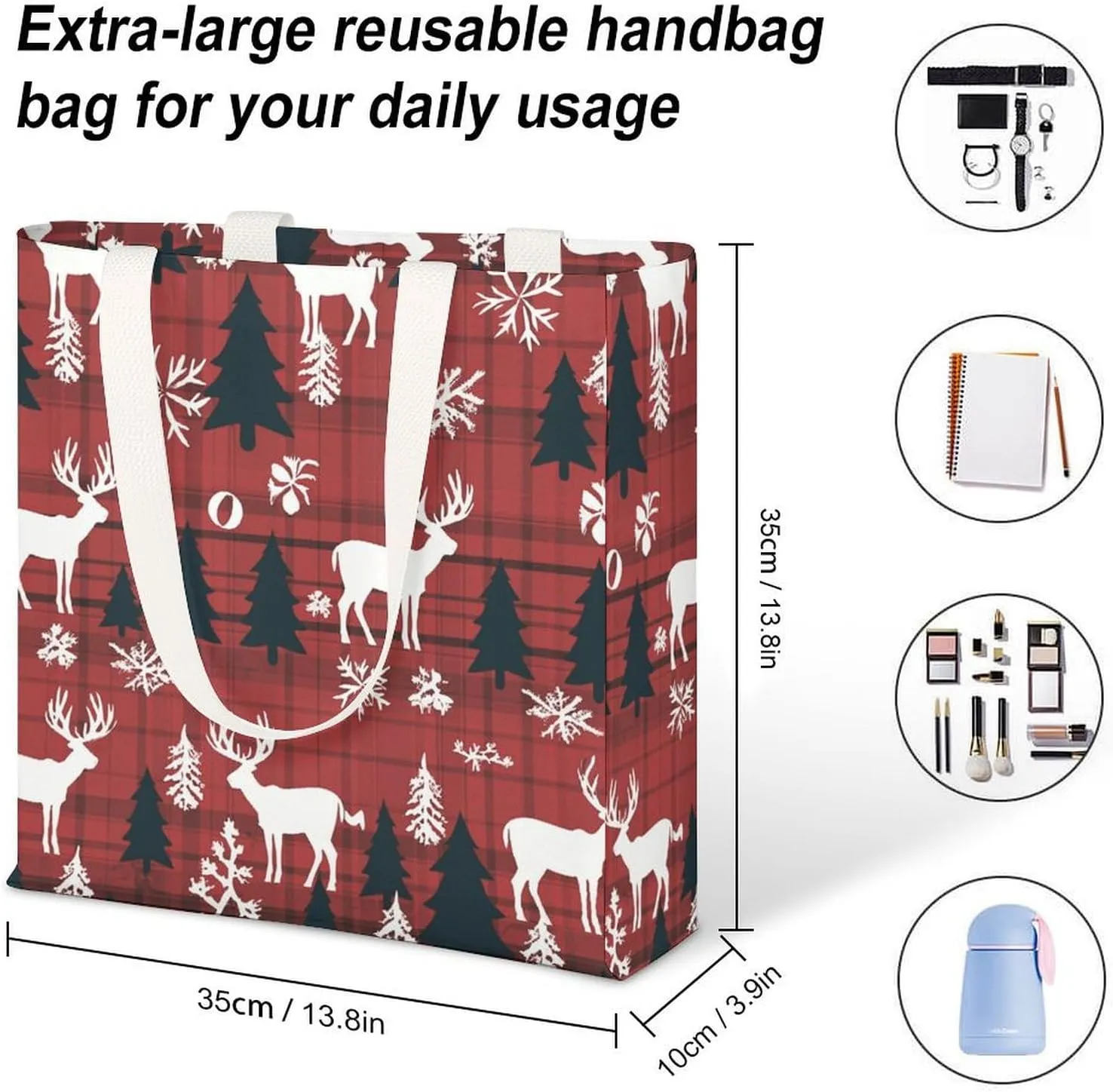 Tote Bag Laptop Handbag Christmas Deer Grocery Bag Canvas Shoulder Bag Crossbody Bag for Travel