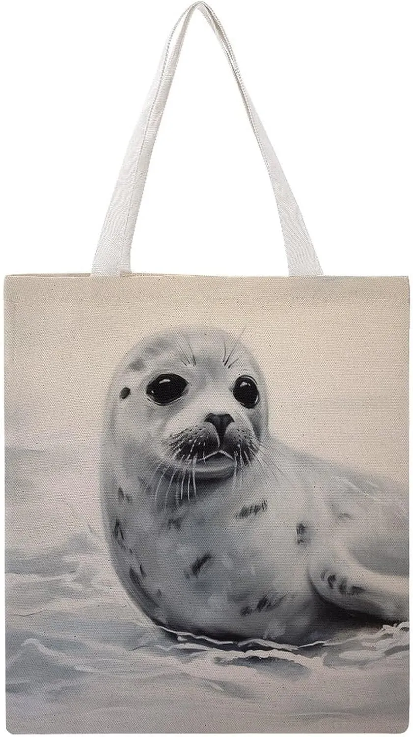 Tote Bag Laptop Handbag Gray Animals Grocery Bag Canvas Shoulder Bag Crossbody Bag for Travel