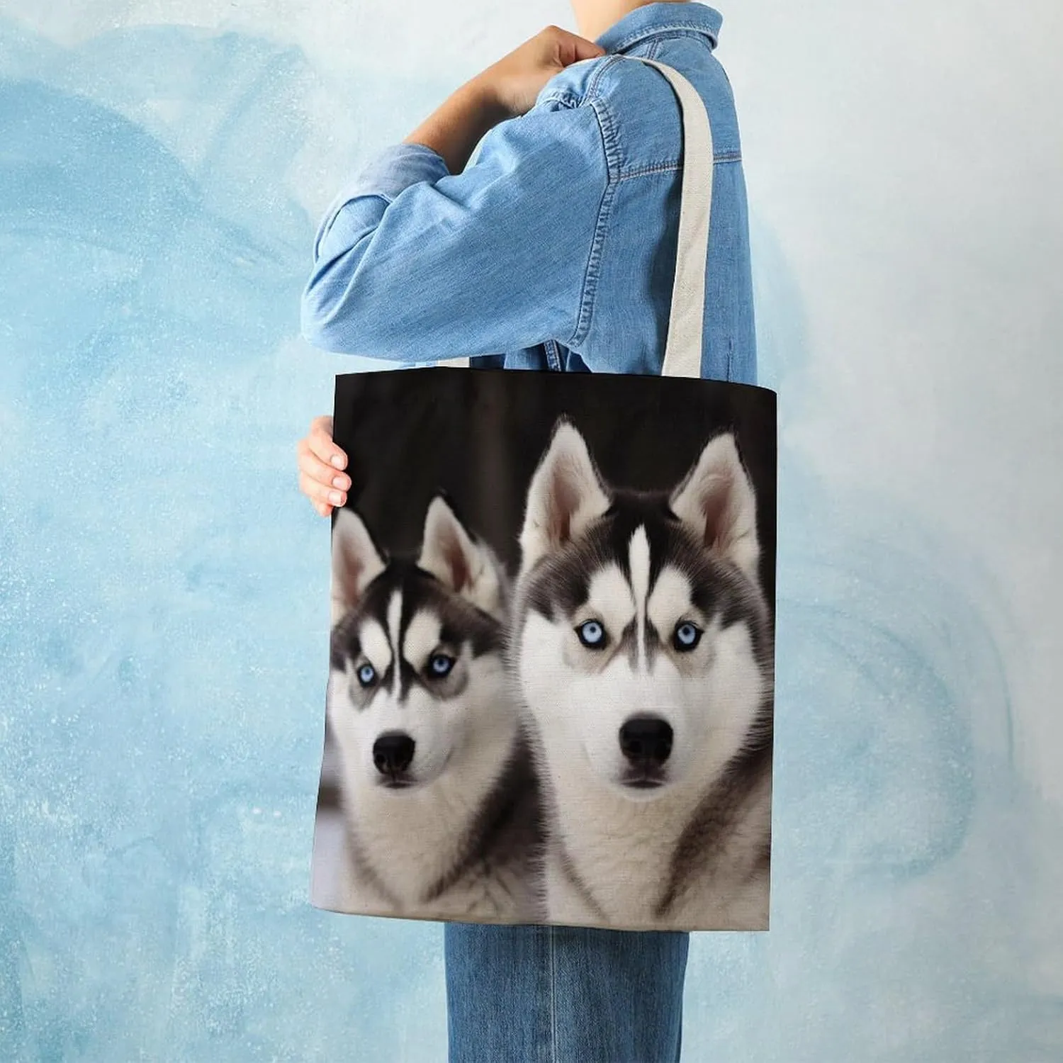 Tote Bag Laptop Handbag Gray Animals Grocery Bag Canvas Shoulder Bag Crossbody Bag for Travel