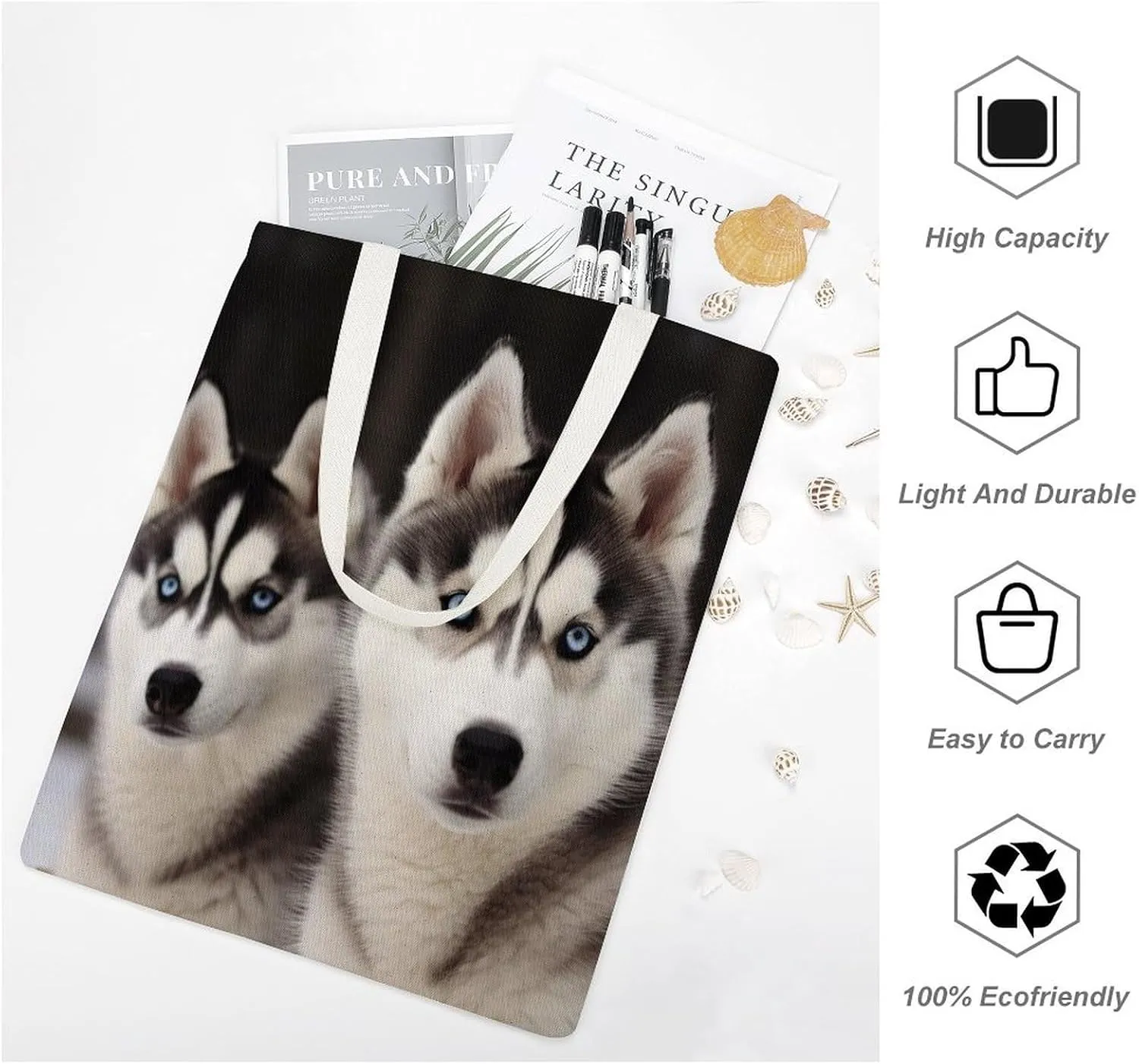Tote Bag Laptop Handbag Gray Animals Grocery Bag Canvas Shoulder Bag Crossbody Bag for Travel