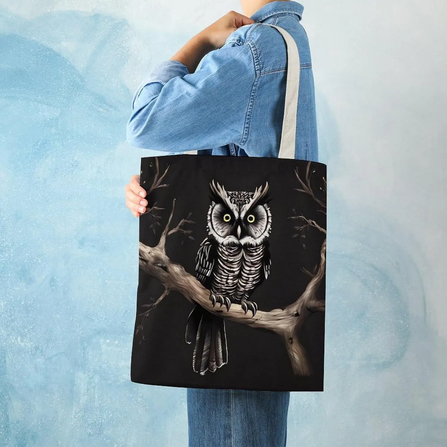 Tote Bag Laptop Handbag Gray Animals Grocery Bag Canvas Shoulder Bag Crossbody Bag for Travel