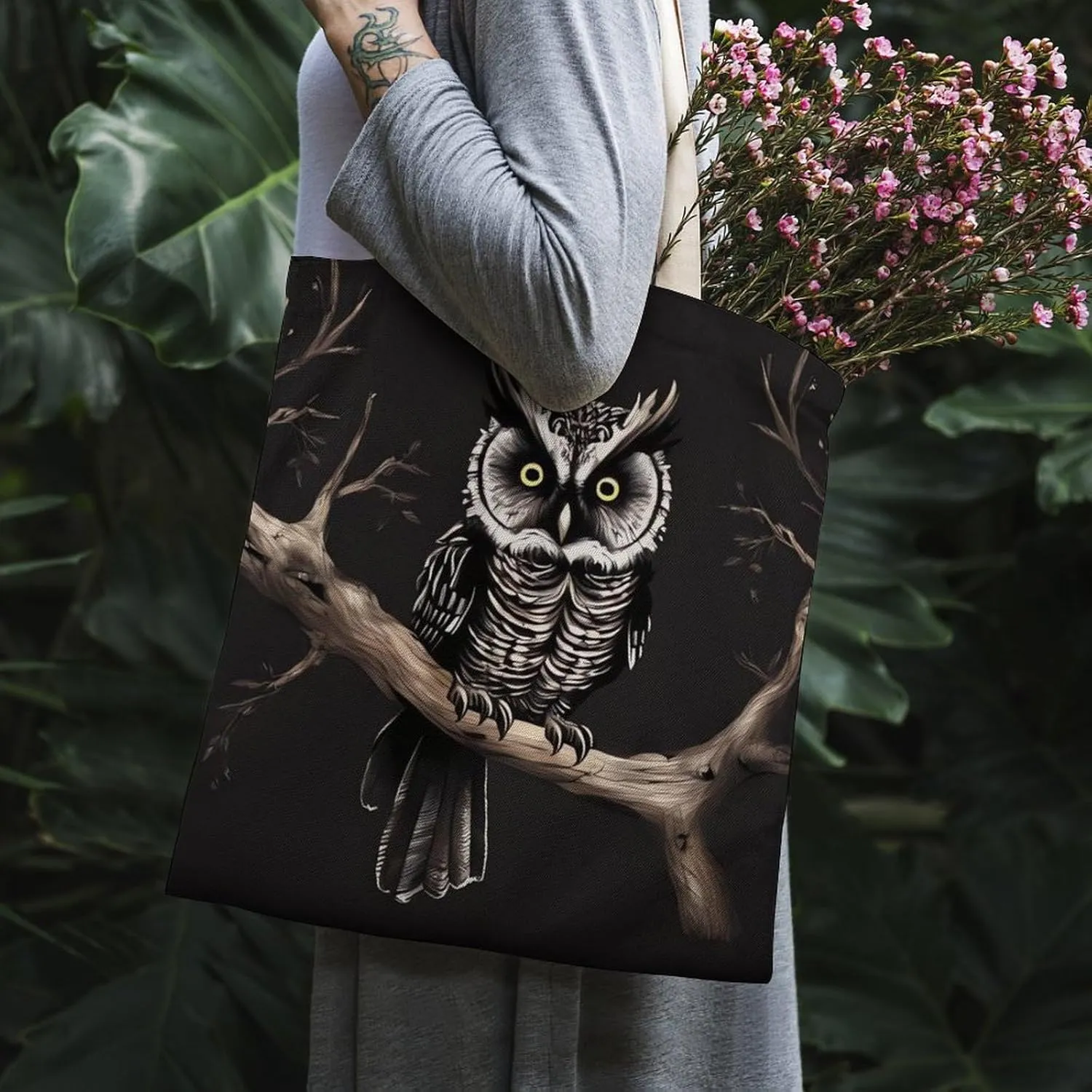 Tote Bag Laptop Handbag Gray Animals Grocery Bag Canvas Shoulder Bag Crossbody Bag for Travel